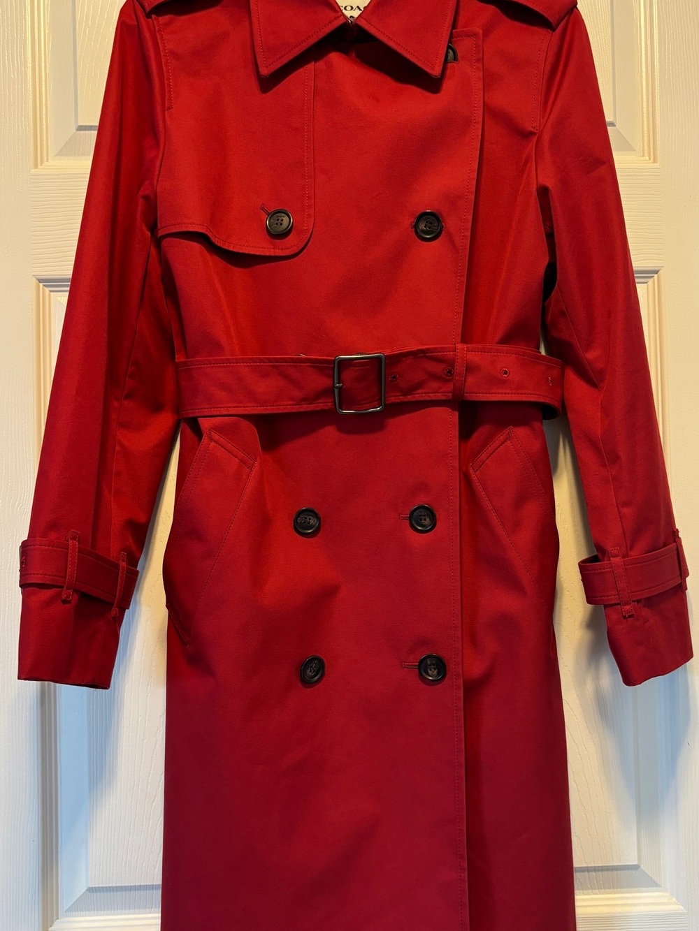 Women’s Red Coach Trench Coat with Belt